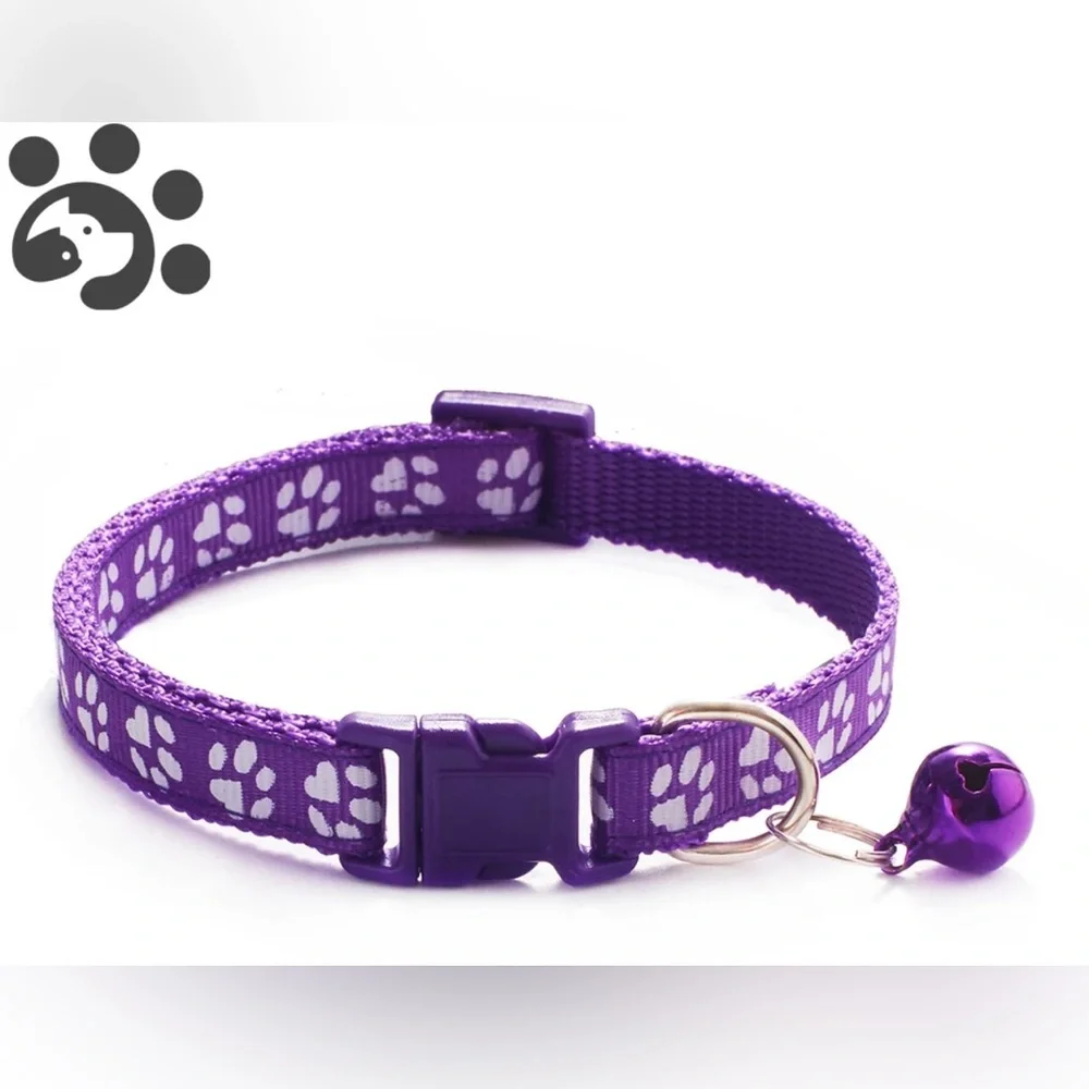 Cat Dog Collar with Bell Adjustable Buckle Basic Collar Durable Nylon Collars